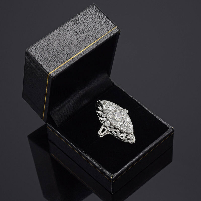 Antique 18K White Gold 2.17 TCW Diamond Art Deco Cocktail Ring +Box 6.9G Sz 6.25