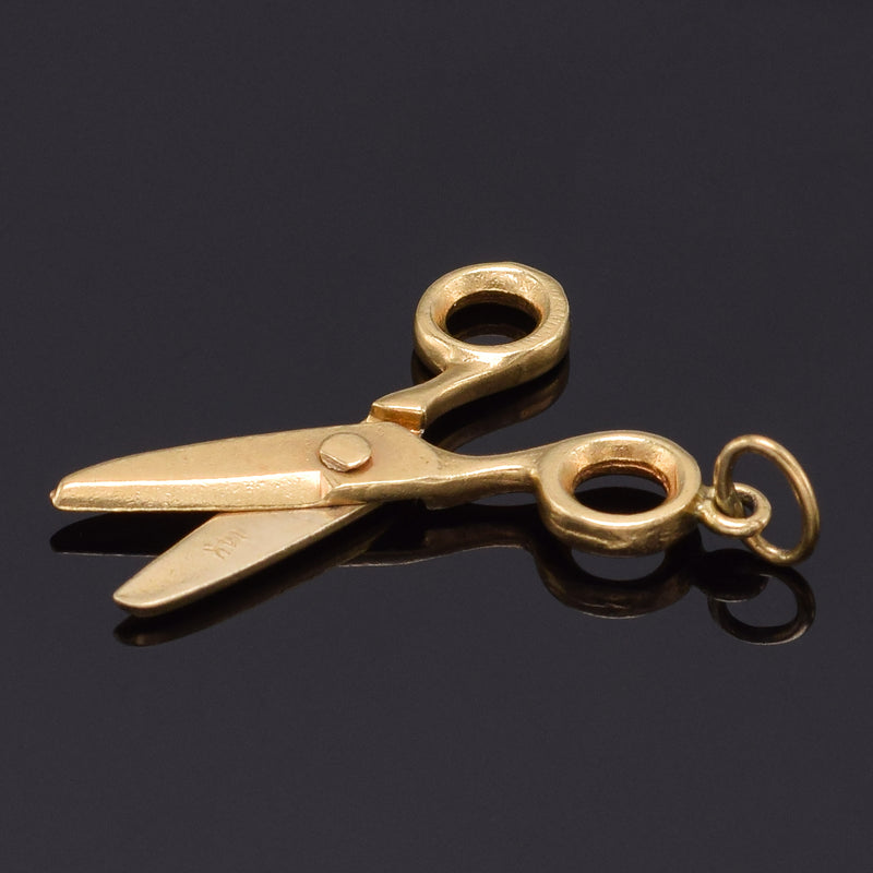 Vintage 14K Yellow Gold Scissors Charm Pendant