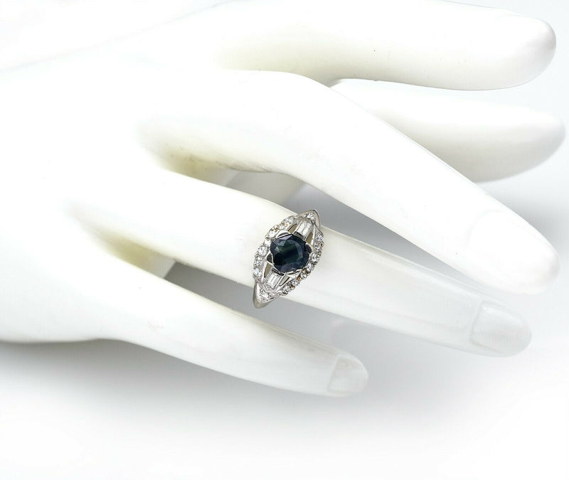 Vintage Platinum Sapphire & 0.52 TCW Diamond Band Ring