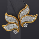 Vintage Platinum & 18K Gold 2.31 TCW Diamond Floral Clip on Earrings