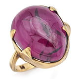 Antique 9K Yellow Gold 11.68 Ct Garnet Pear Cabochon Cocktail Ring + Box