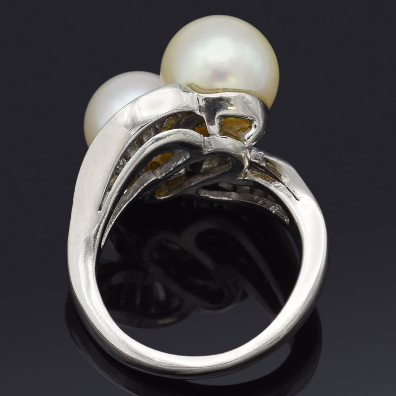 Vintage Platinum Sea Pearl & 1.25 TCW Diamond Cocktail Ring