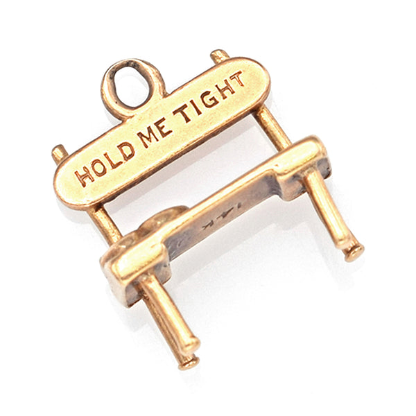 Vintage 14K Yellow Gold "Hold Me Tight" Lover's Bench Charm Pendant