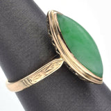 Vintage 14K Yellow Gold 4.66 Ct Green Jade Marquise Cocktail Ring