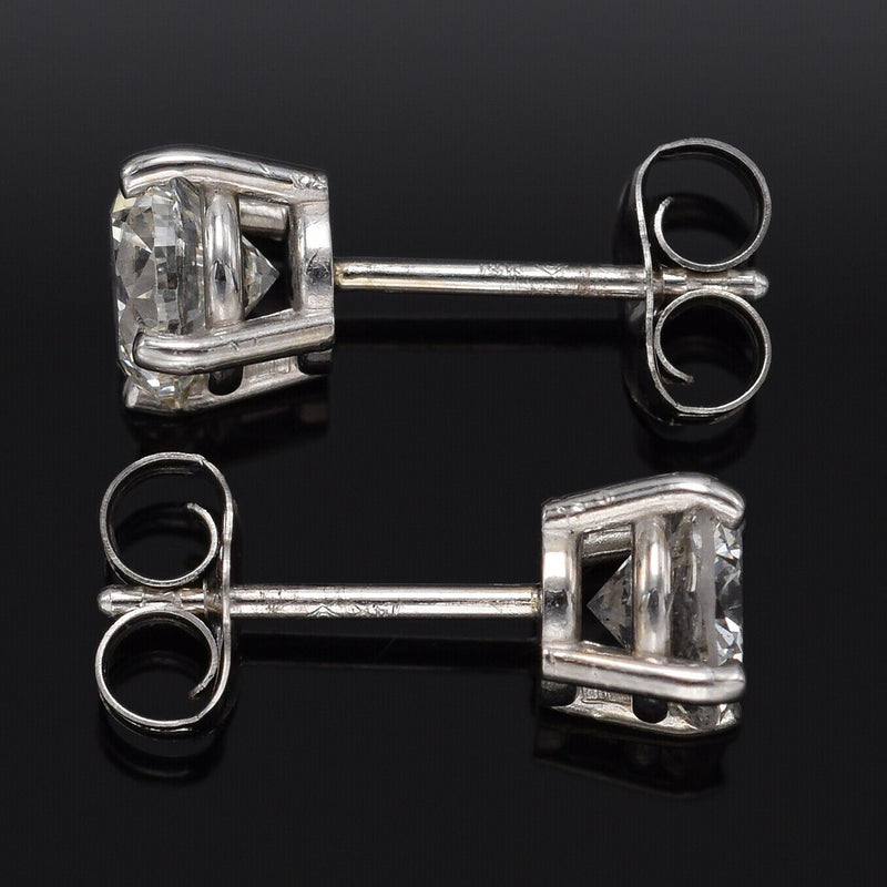 14K White Gold 1.12 TCW Diamond Round Stud Earrings 5.1 mm G/H