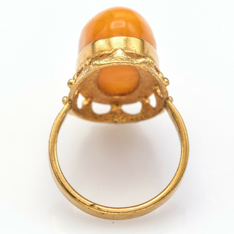 Vintage Russian Egg Yolk Amber Oval Cocktail Ring