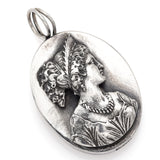 Vintage Henryk Winograd HW 999 Fine Silver Repoussé Woman Maiden Pendant