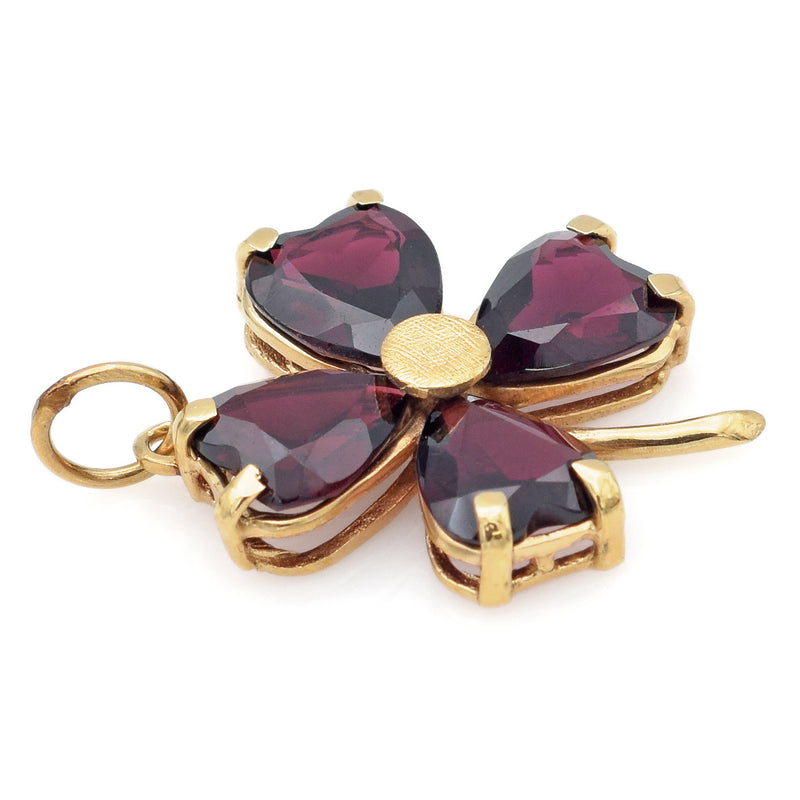 Vintage 14K Yellow Gold Garnet Clover Pendant