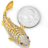 Vintage 18K Yellow Gold 2.25 TCW Diamond & Ruby Movable Koi Fish Pendant