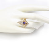 Erte 14K Yellow Gold Amethyst & 0.35 TCW Diamond Art Deco Cocktail Ring