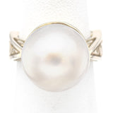 Vintage 14K White Gold Sea Pearl Cocktail Ring 20.6 Grams Size 6.25