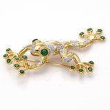 Vintage 14K Yellow Gold Emerald & Diamond Toad Frog Large Brooch Pin