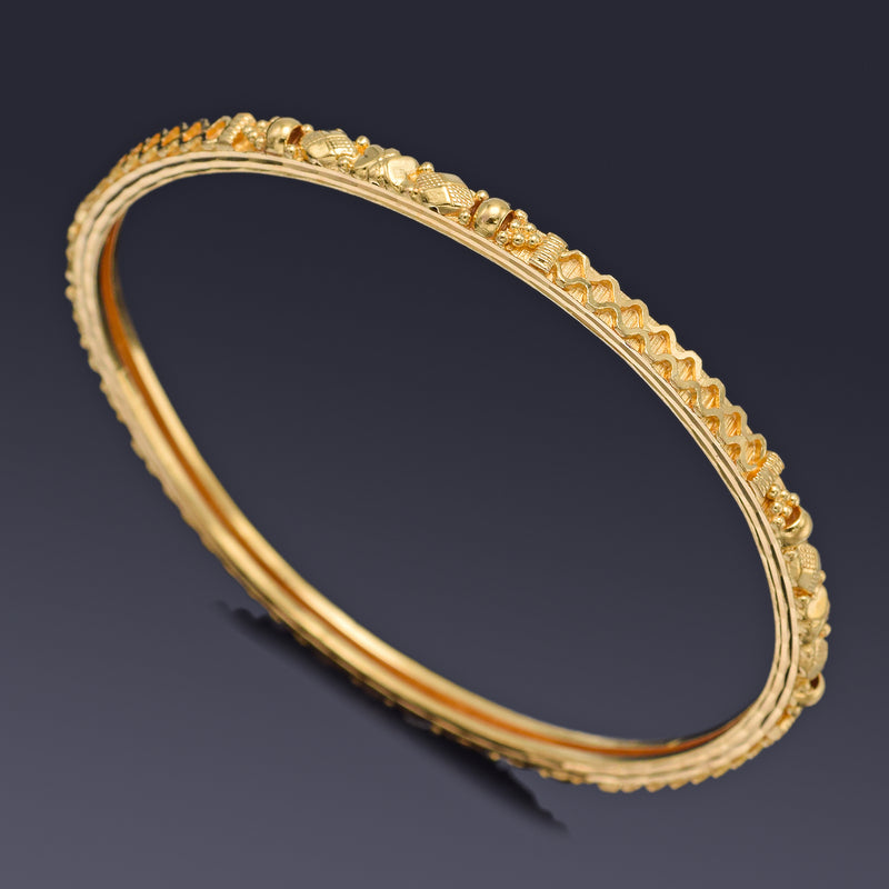 Estate 22K Yellow Gold Etched Bangle Bracelet 3.25 mm 11.9 Grams