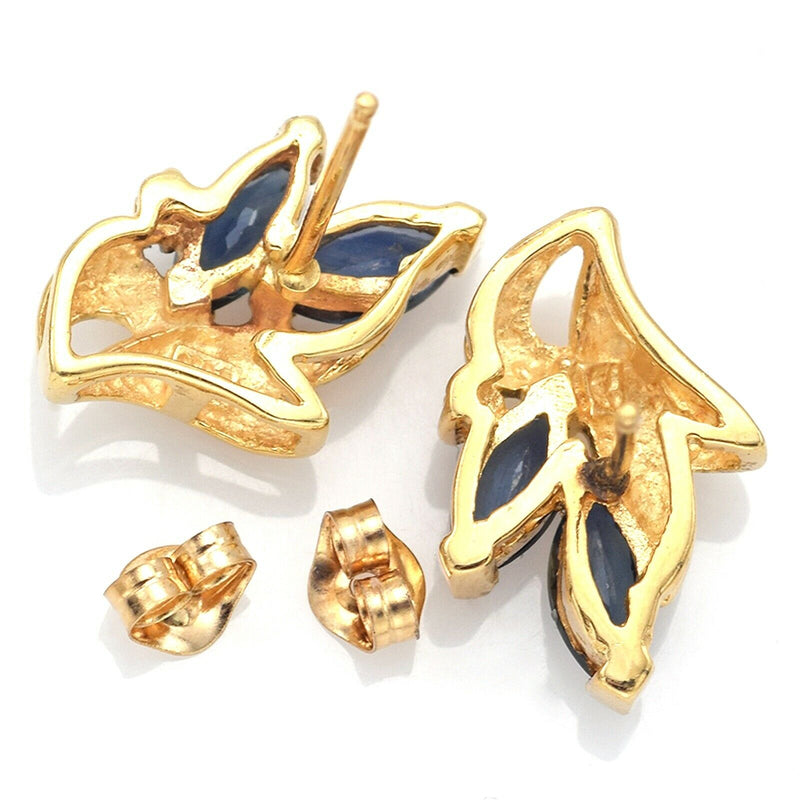 Vintage 14K Yellow Gold Sapphire & Diamond Stud Earrings