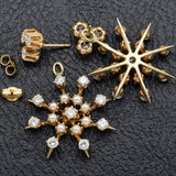 Vintage 14K Gold Diamond & Pearl Snowflake Ear Jacket Earrings