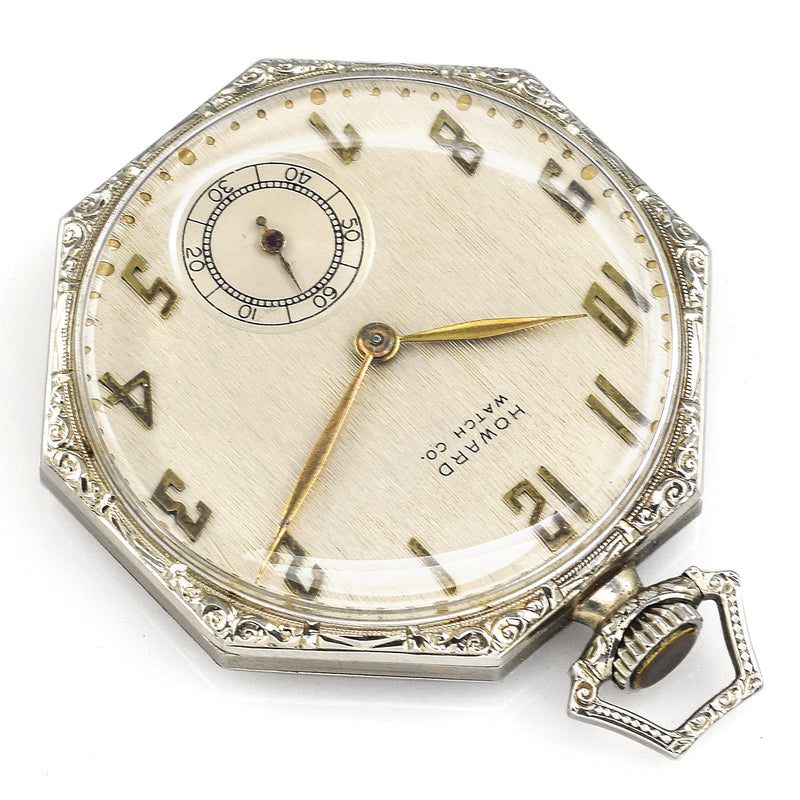 Antique 1921 Howard 14K White Gold 17 Jewels Size 10 Pocket Watch