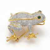 Vintage 14K Yellow Gold Emerald & 0.40 TCW Diamond Frog Brooch Pin Pendant
