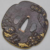 Antique Edo Period Kaga Naoyasu Ishime-Ji Mokko Reversible Tsuba Japanese Sword Part