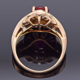 Vintage 18K Gold Lab Ruby & 1.28 TCW Diamond Cocktail Ring 6.3Gr Size 4 G/H VS