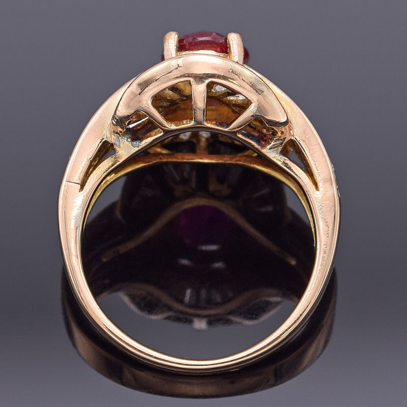 Vintage 18K Gold Lab Ruby & 1.28 TCW Diamond Cocktail Ring 6.3Gr Size 4 G/H VS
