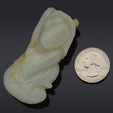 Antique Pale Green Mutton Fat Jade Carved Deity Figurine Pendant 67.4 Grams
