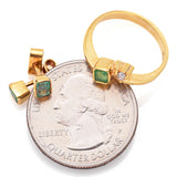 Vintage 18K Yellow Gold Emerald & CZ Band Ring & Stud Earrings Set