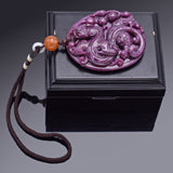 Antique Large Natural Ruby & Jade Carved Dragon Amulet + Box 125.8 Grams