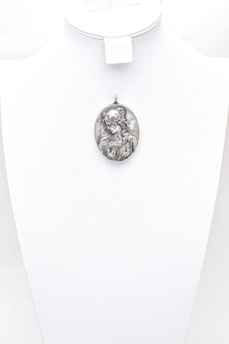Vintage Henryk Winograd HW 999 Fine Silver Repoussé Woman Primavera Pendant Large