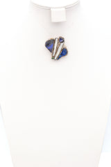 Vintage Janet Sherman Sterling Silver 14K Gold Black Opal & Pearl Brooch Pendant