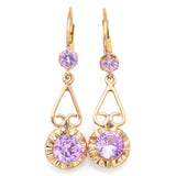 Vintage 14K Yellow Gold Pink Sapphire Dangle Leverback Earrings