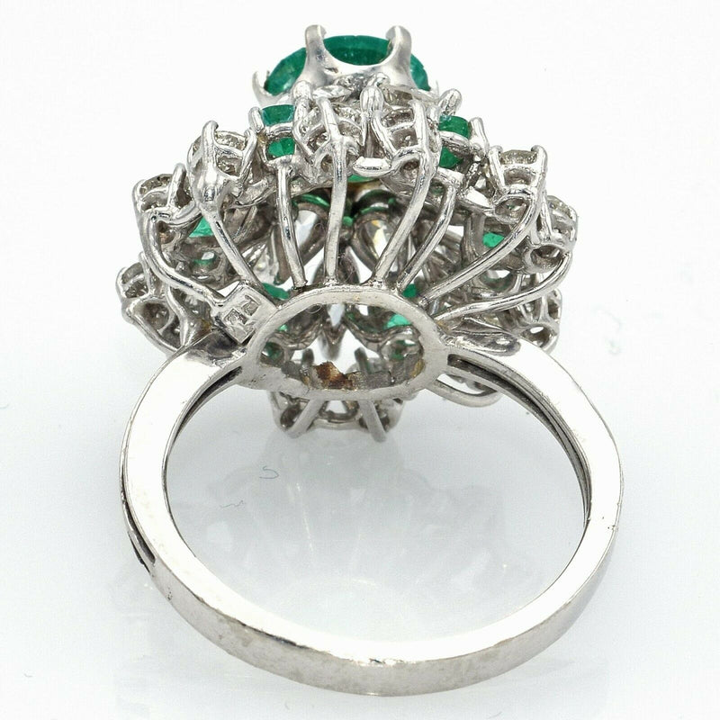 Vintage Platinum 2.09 TCW Emerald & 3.36 TCW Diamond Cocktail Ring