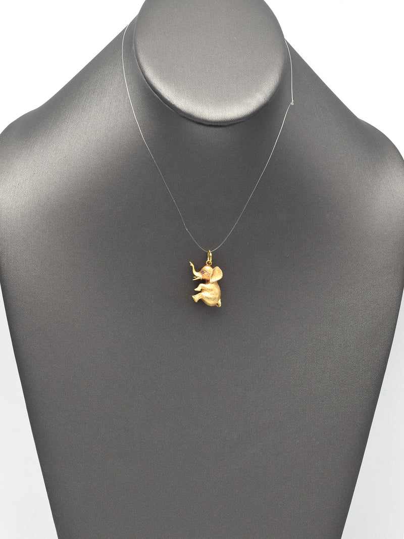 Vintage 14K Yellow Gold Ruby Elephant Charm Pendant