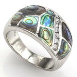 Vintage 14K White Gold Abalone & Diamond Band Ring
