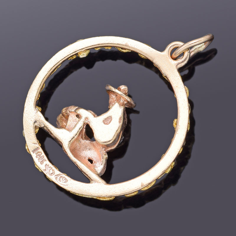 Vintage 14K Yellow Gold & Gold Nugget Panning For Gold Charm Pendant