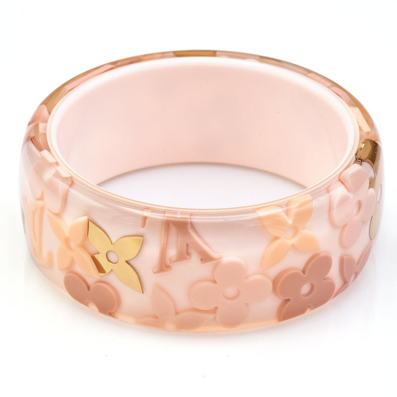 Louis Vuitton Paris Lucite Pink Gold Inclusion Wide Bangle Bracelet + Dust Bag