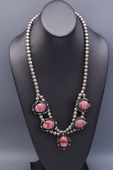 Vintage Sterling Silver Rhodochrosite Southwestern Navajo Pearl Necklace