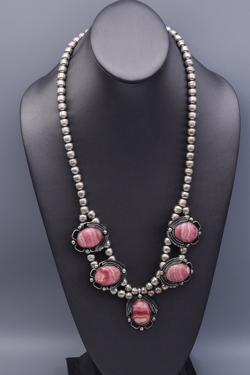 Vintage Sterling Silver Rhodochrosite Southwestern Navajo Pearl Necklace