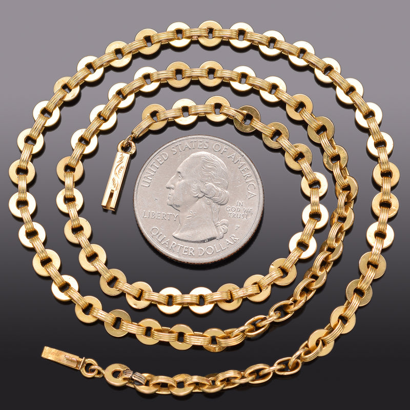 Vintage 18K Yellow Gold French Circle Link Chain Necklace 8.1 Grams