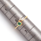 Vintage 18K Yellow Gold Emerald & CZ Band Ring & Stud Earrings Set