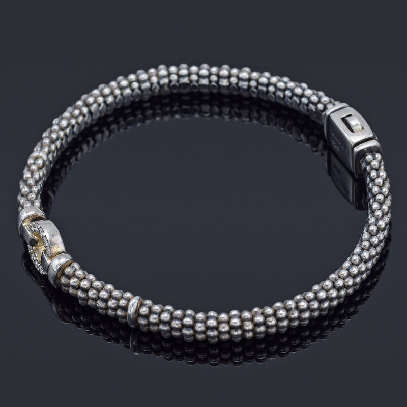 LAGOS Enso Sterling Silver Diamond Circle Caviar Bracelet 6 mm
