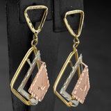 Vintage 14K Yellow, Rose & White Gold Etched Geometric Dangle Earrings