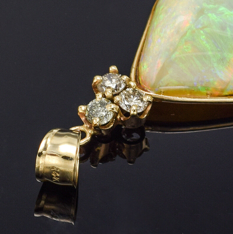 Vintage 14K Yellow Gold Opal & 0.54 TCW Diamond Pendant 5.2 Grams 31.8 x 20.9 mm