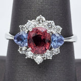 Estate 18K Gold Pink Tourmaline, Tanzanite & Diamond Band Ring