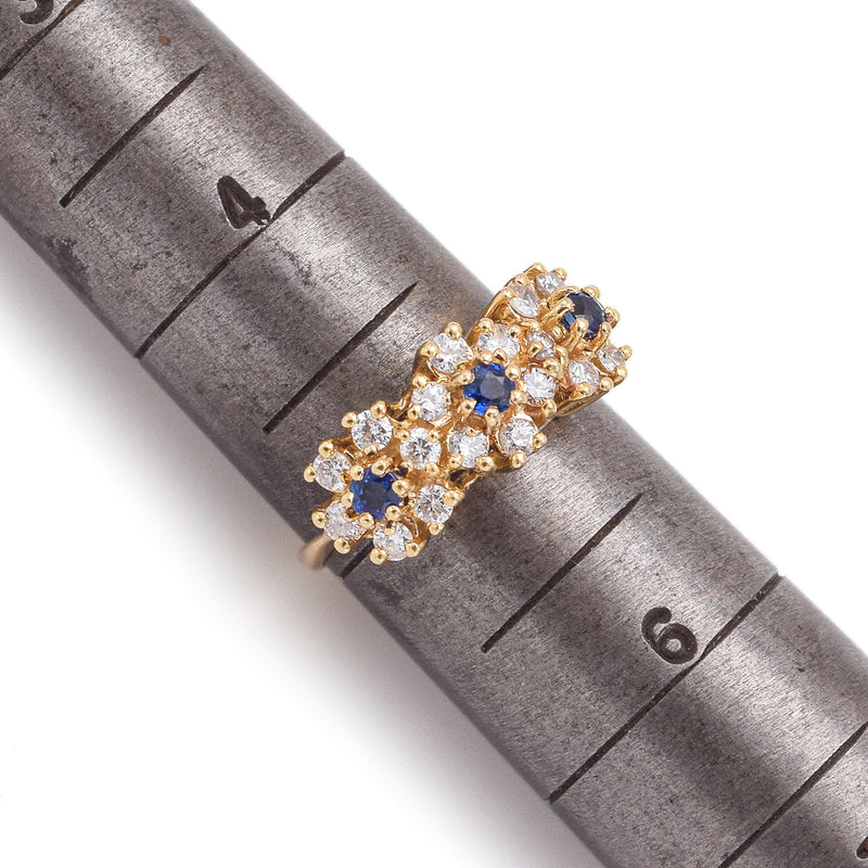 Vintage 14K Yellow Gold Sapphire & 0.54 TCW Diamond Floral Band Ring