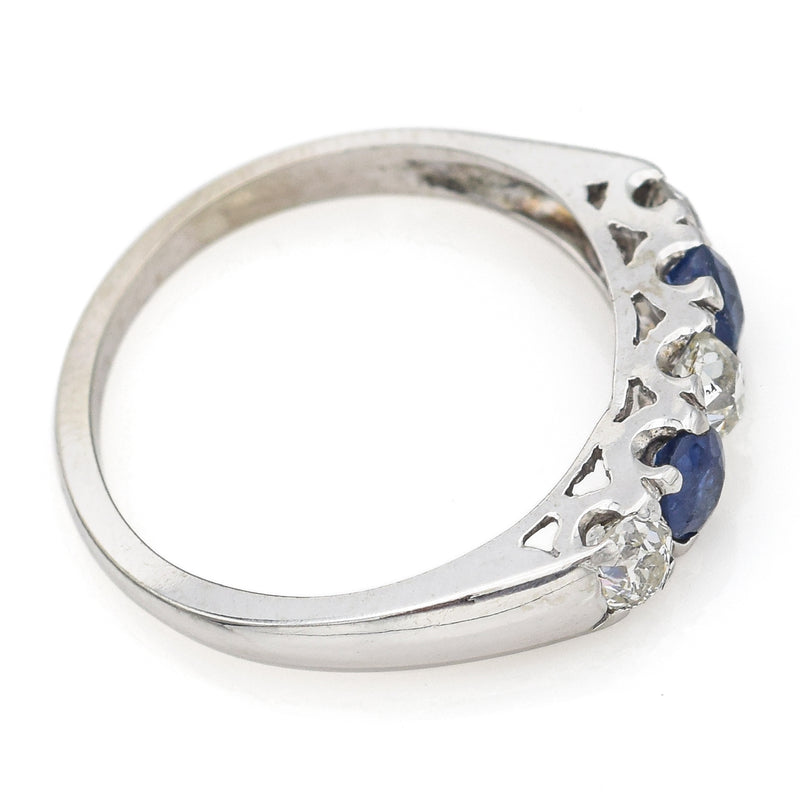 Antique 14K White Gold Sapphire & 0.48 TCW Diamond Band Ring