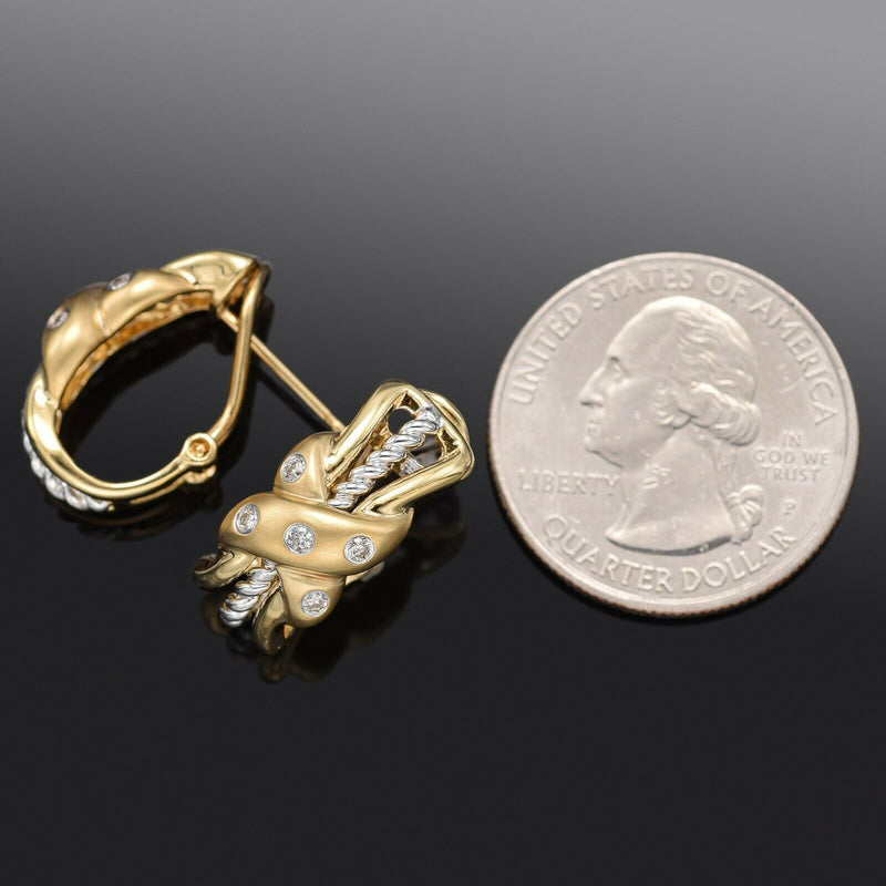 Vintage 14K Gold Diamond Omega-Back Drop Earrings 7.8 Grams 20.5 x 9.2 mm
