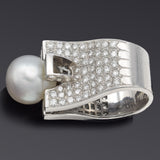 Vintage 18K White Gold Sea Pearl & 3.85 TCW Diamond Cocktail Ring 19.4G Size 5