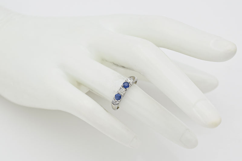 Antique 14K White Gold Sapphire & 0.48 TCW Diamond Band Ring