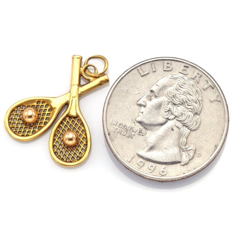 Vintage 18K Yellow Gold Tennis Charm Pendant