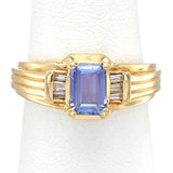 Vintage 14K Yellow Gold Tanzanite & Diamond Band Ring